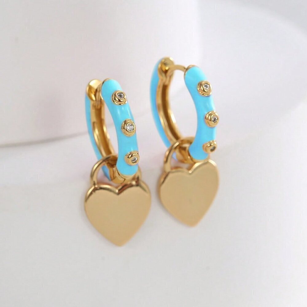 Blue Elegant Women's Glamorous Heart Shaped Hoop  Earrings